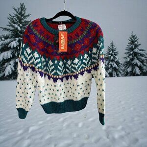 IVY Hand Knit Fair Isle Sweater Vintage 70s NWT Size Medium Cottagecore